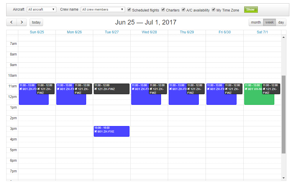 Operational Calendar AeroCRS Support